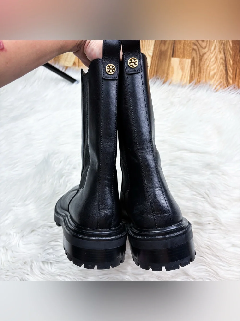 Tory Burch Benton Boot Chelsea Lug Sole Leather Tall Black Womens 11